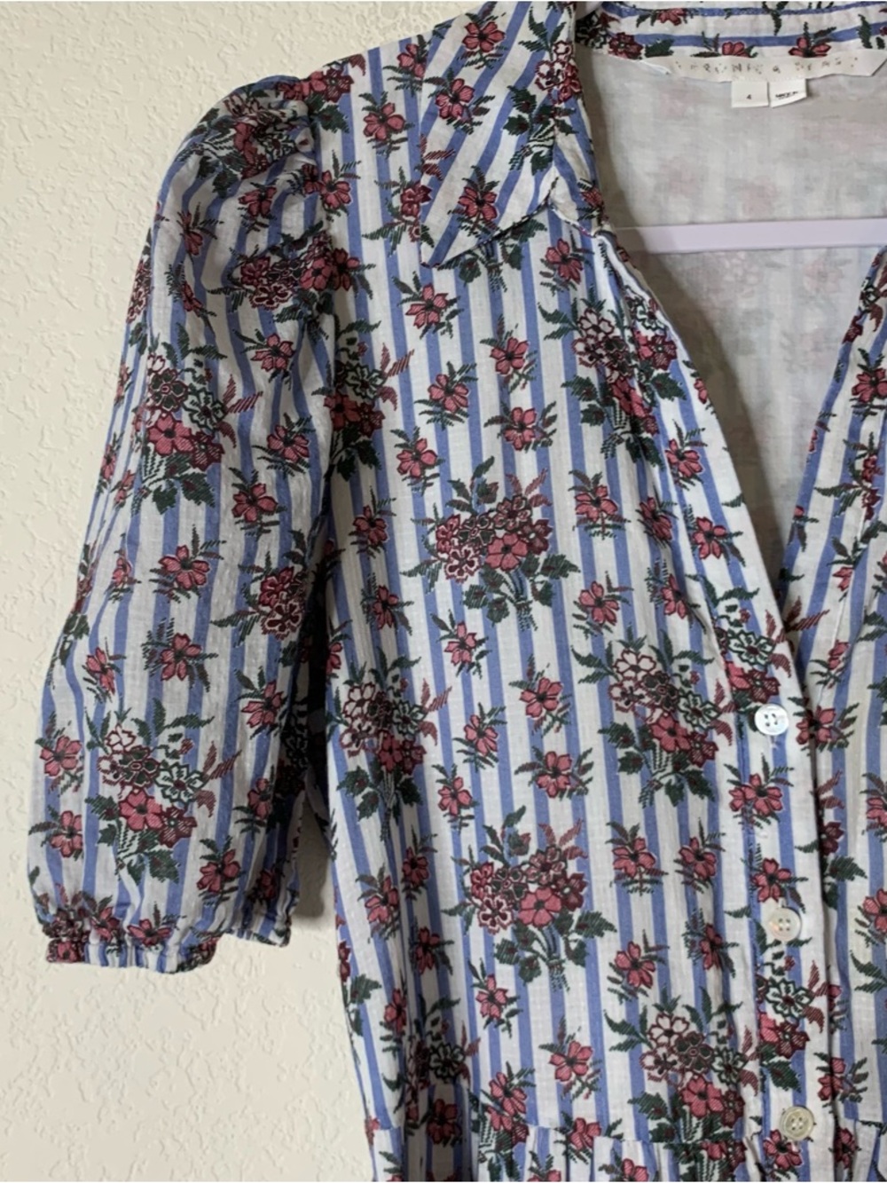 Veronica Beard Eunice Womens Floral Blue / white Striped midi Dress 4 - Picture 7 of 11